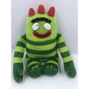 TY Beanie Baby Plush Yo Gabba Gabba Brobee Monster Unibrow Green Stripes 7”